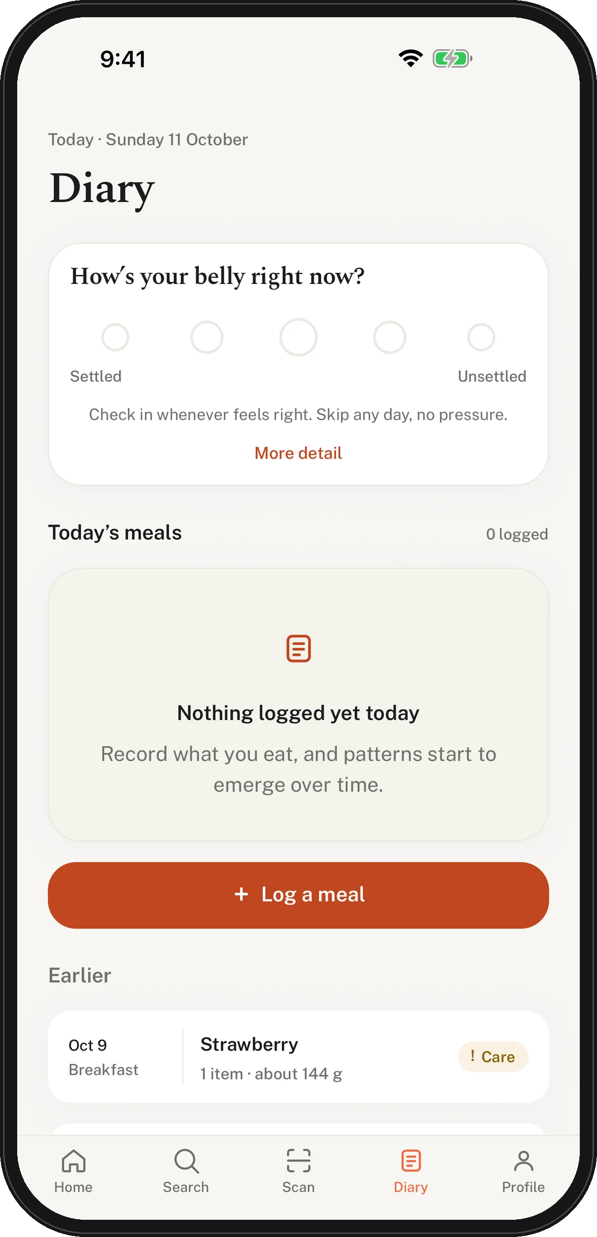 SafeBelly Diary: how's your belly right now, with a one-tap check-in
