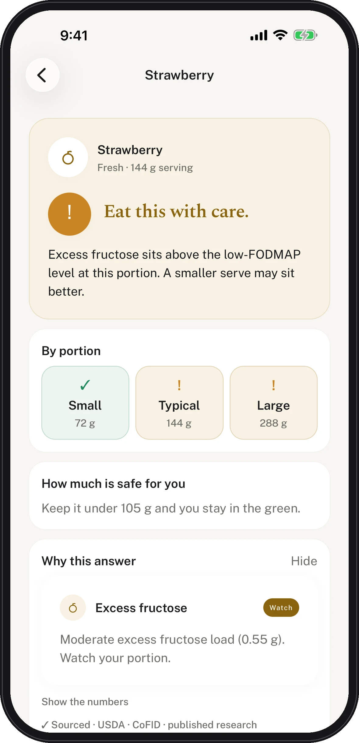 SafeBelly answer for strawberry: small is a yes, typical and large are eat with care