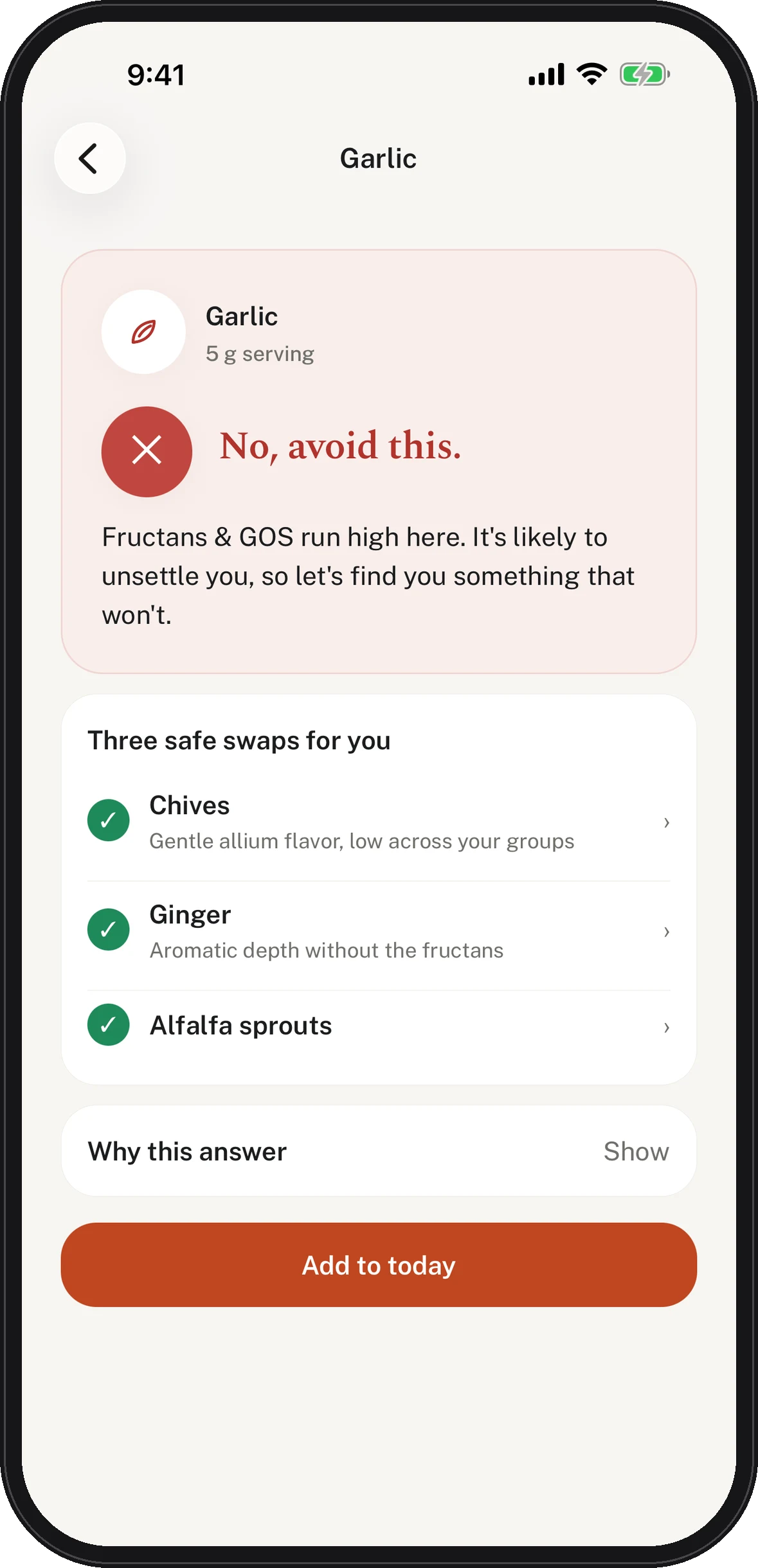 SafeBelly answer: garlic, no, with three safe swaps