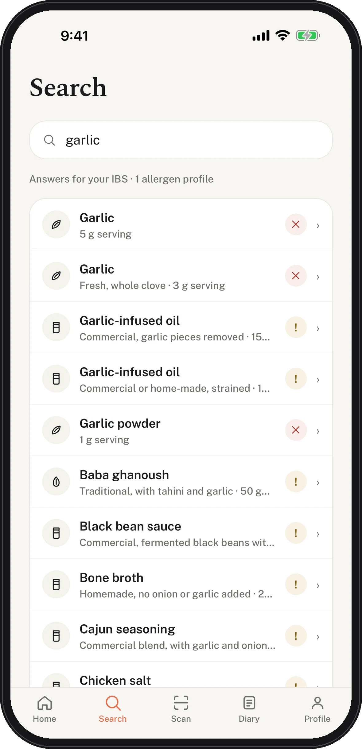 SafeBelly search results, each with its answer for you